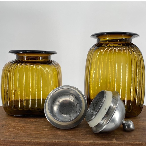 Gothic Castlecore Witchy Amber Glass Apothecary Decor Set Ribbed Jars Alter - Picture 7 of 12